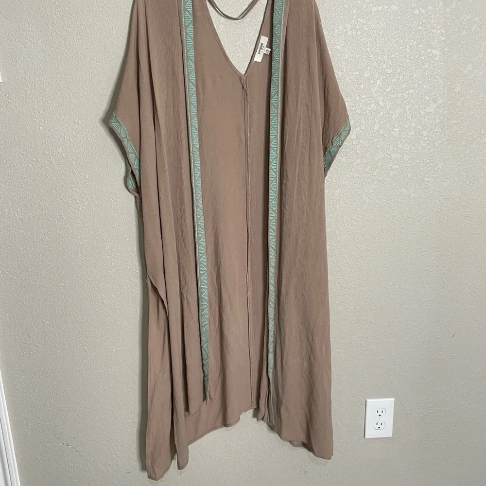 Umgee Light Tan Brown Embroidered Duster Cardigan S/M